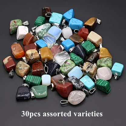 Natural Agate Pendants 30pcs for Jewelry Making - Irregular Boho Stone Charms for DIY Necklace & Bracelet, Mixed Random Shapes, All Seasons Craft Supply Gift