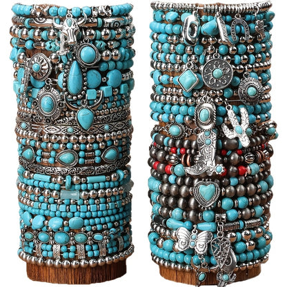 Turquoise Bracelet Set Boho Western Vintage Multilayer Stacked Beads Charms Unisex Jewelry for Daily Wear Party Festival Gift 5 16 19pcs