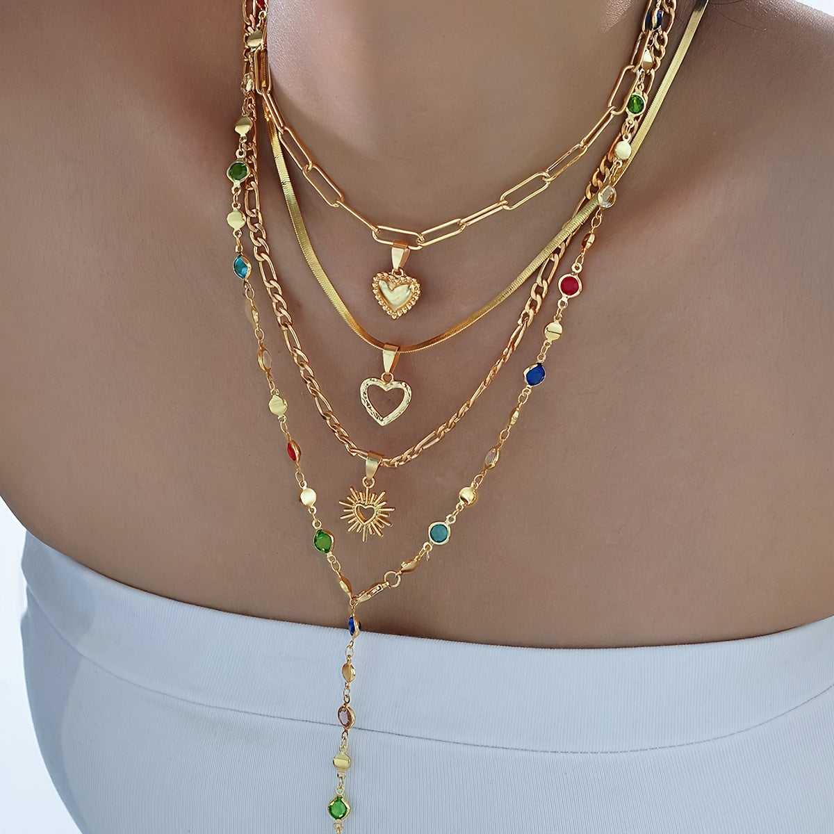 4pcs Minimalist Elegant Y-Necklace Set with Colorful Rhinestones, Random Colors - Perfect for Daily Wear, Dates, And Parties - Ideal Gift for Girlfriend Valentine'S Day