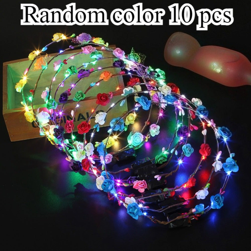 [Luminous Headdress] Random Color 10pcs/20pcs Of Luminous Garland Headdresses Suitable for Christmas Party, Role Play, Glow Party, Disco, Wedding, Birthday Party, Photography, Concert, Tailgate Party