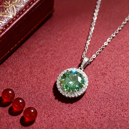Moissanite Pendant Necklace for Women – 5 Carat Green S925 Sterling Silver, Vintage Elegant Classic Design, Gift Box Included, Perfect Birthday & Holiday Gift