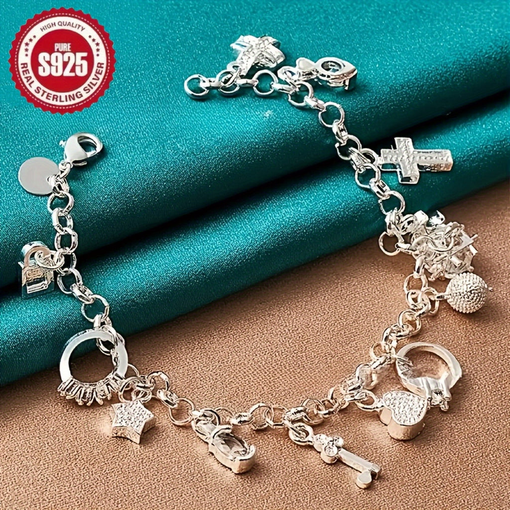 2pcs Women's 925 Silver Bracelet Set, S925 Love Synthetic Synthetic Zirconia Tennis Bracelet And Retro Multi Element Bracelet, Classic Retro Luxury Style, Analog Synthetic Synthetic Zirconia Mosaic, with Gift for Daily Wear, Total Weight