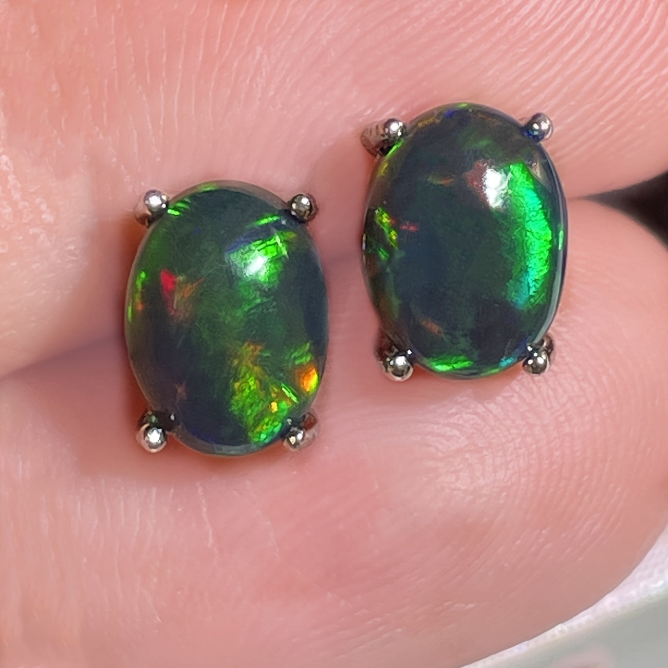 Opal Earrings S925 Sterling Silver – Black Opal Mosaic Stud Earrings for Women, October Birthstone Jewelry, Birthday & Christmas Gift for Her