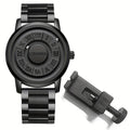 Vintage Business Men Watch Magnetic Steel Ball Hand No Mirror Touch to Read Time New Design Stainless Steel Strap Quartz Wristwatch for Male