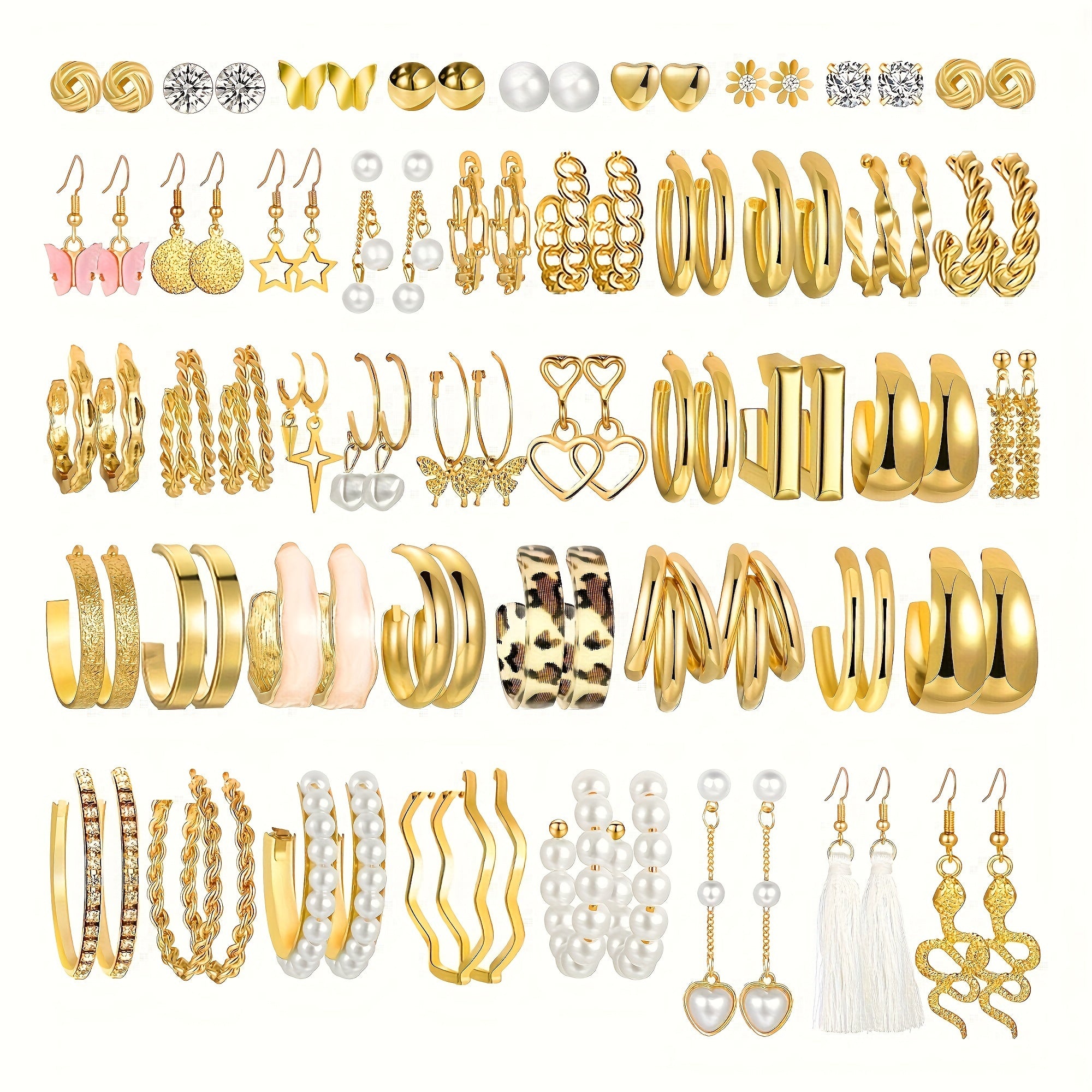 90pcs Vintage Simple Faux Imitation Pearl Geometric Heart Butterfly Stars Twisted Wide Face Hoop Earrings Set Multiple Styles, Women's Autumn And Winter Daily Match Attend A Party Vacation Dating Perfect
