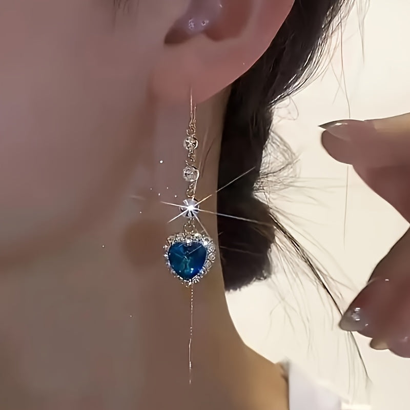 2 Pairs Heart-Shaped Crystal Pendant Earrings - Exquisite, Luxurious, Sparkling Rhinestone, Ideal for Valentine's Day Gifts
