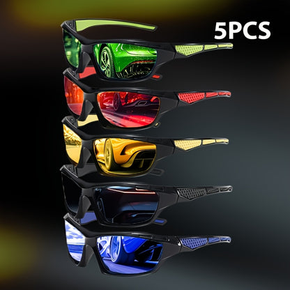 Polarized Sunglasses for Men 5 Pack - Wrap Around Rectangular Sport Shades for Cycling Driving Outdoor Activities, UV Protection Protective Eyewear Bulk Set in Assorted Colors