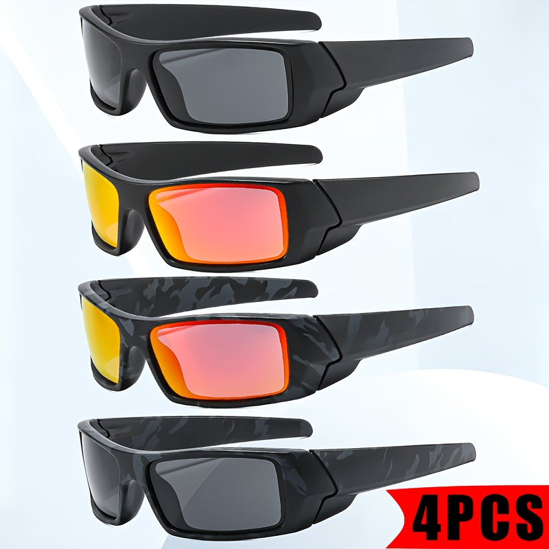 [4pcs Men'S Polarized Sports ] Classic Cross-Frame Design with High-Definition Polarized Lenses Featuring Vibrant Coatings. Color Options Adapt to Varying Light Conditions, Covering All Your Needs in One Set