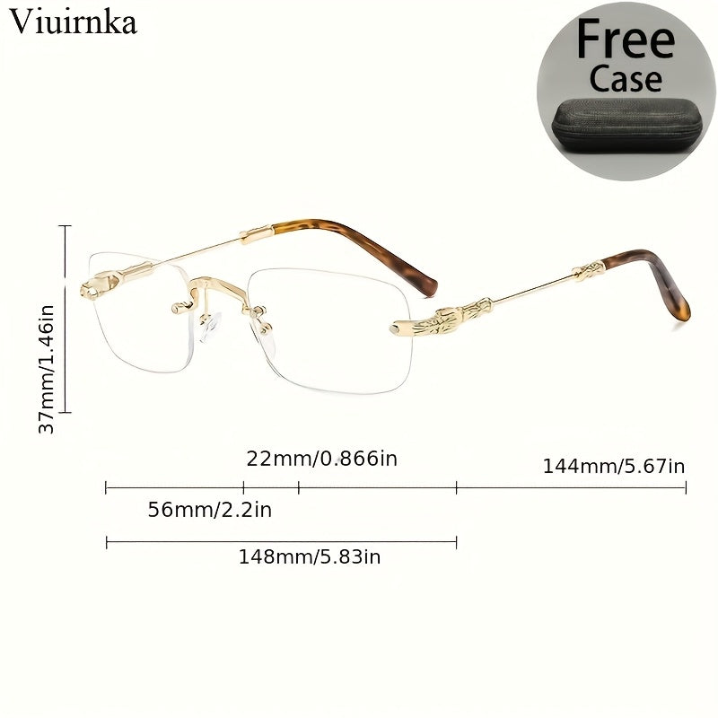 Vintage Square Frameless Glasses - Golden & Silvery Zinc Alloy, HD Transparent Lenses, Fashionable Business Look, Mature Design
