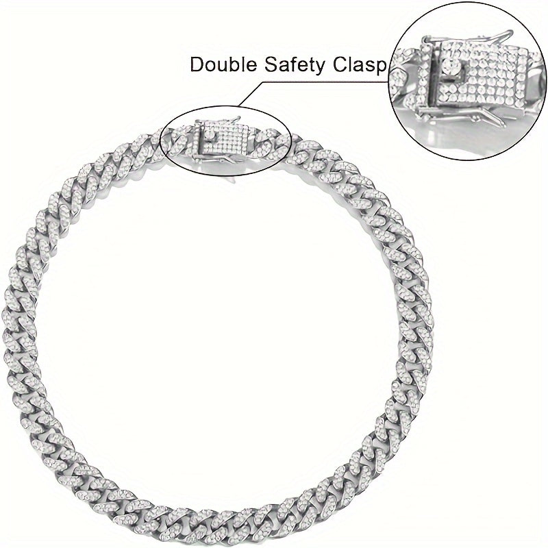Men's Punk Watch & Jewelry Set 4-Piece – Quartz Watch, Cuban Chain Necklace, Bracelet & Cross Necklace with Rhinestone Details, Bold Gift for Him