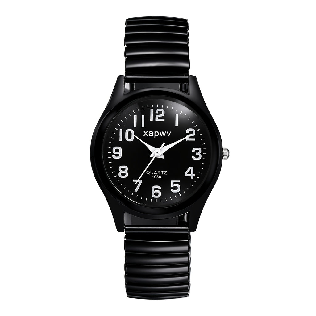Men's Analog Quartz Elastic Watch, Senior Citizen Stretch Wristwatch, Round Case, Expandable Strap, Large Arabic Numerals Scale Dial, Clear And Easy to Read, Easy to Wear, Suitable for Casual Business Wear, Christmas Birthday Anniversary Gift