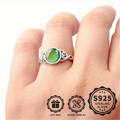 Mood Ring 925 Sterling Silver - Temperature Sensitive Color Changing Ring for Men and Women, Creative Unisex Mood Color Change Ring for Daily Wear Party Gift Sizes 6 7 8 9 Silver