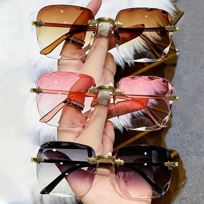 Frameless Square Glasses 3 Pack Men Women Gradient Tortoiseshell Gold Frame Fashion Decorative Lenses Rimless Eyewear Stylish Daily Wear Unisex Non-Prescription