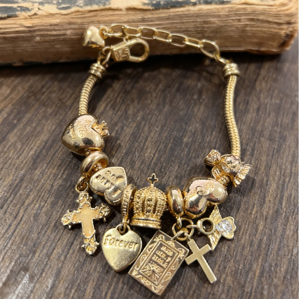 Luminous Cross Bible Angel Crown Charm Bracelet Suitable for - Detachable Adjustable Religious with Bible Charms, Bohemian Gift for &, Year-Round Wearable for Christmas, Birthdays, Mardi Gras (Pan Family Bracelet)