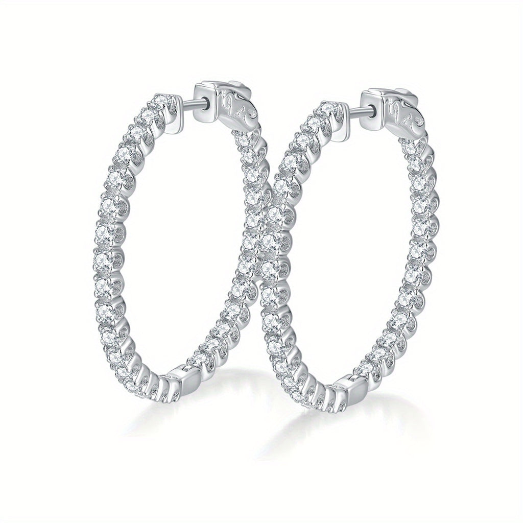 [Elegant Moissanite Earrings] Elegant Moissanite Hoop Earrings| 925 Silver, 2.2g Silver Weight, Anniversary Gift, Holiday Present, Total Weight Of The Product (6.48g)