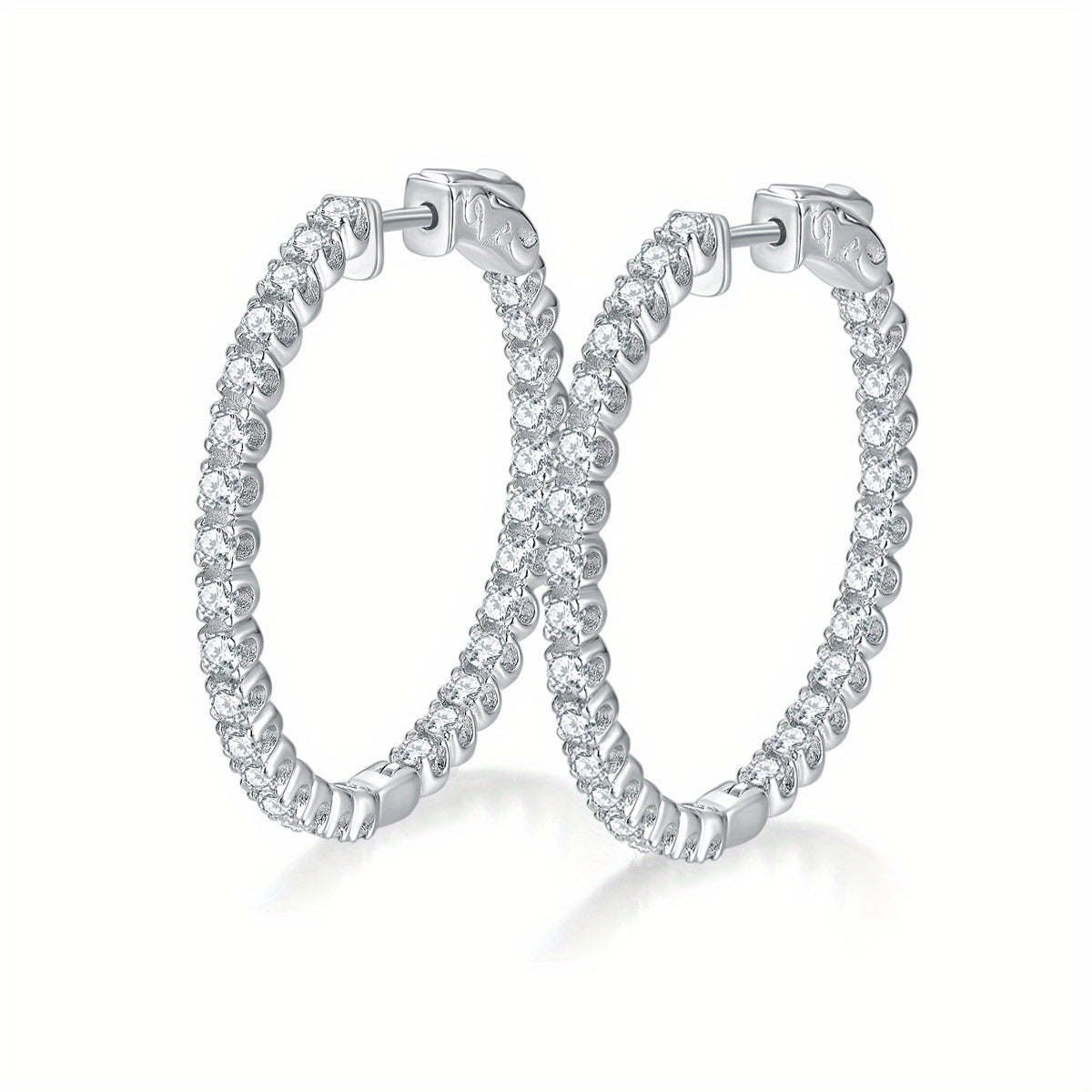 Moissanite Hoop Earrings 925 Sterling Silver for Women - Elegant Diamond-Like CZ Hoops, 2.2g Silver, Sparkling Anniversary & Holiday Jewelry Gift, Total Weight 6.48g