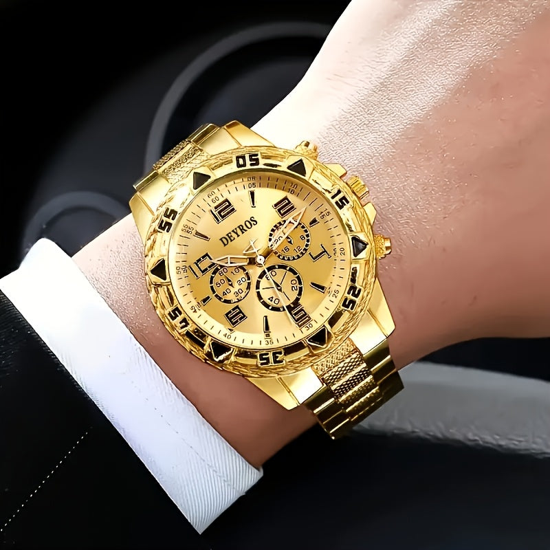 2pcs Men's Vintage Stainless Steel Quartz Watch Set - World-time Feature, Round Dial, Quartz Movement, Battery Powered - Ideal Gift for Halloween, Christmas, Thanksgiving, Valentine's Day, Perfect for Boyfriend or Family