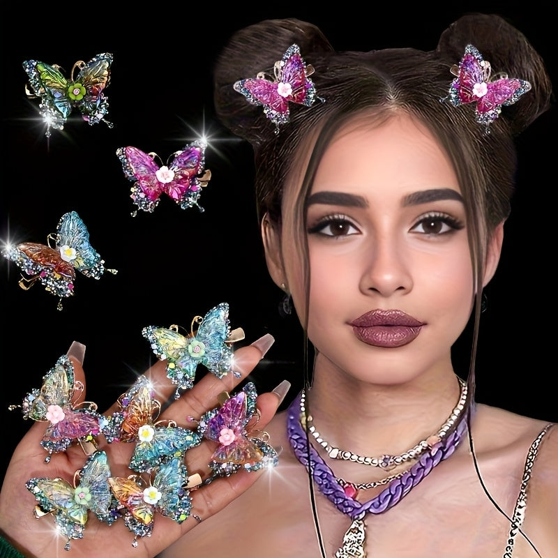 Butterfly Hair Clips 12pcs Set Y2K Shiny Sequin Double Layer Acrylic Butterfly Clips Luxury Hair Accessories for Women Girls Party Daily Holiday Headwear