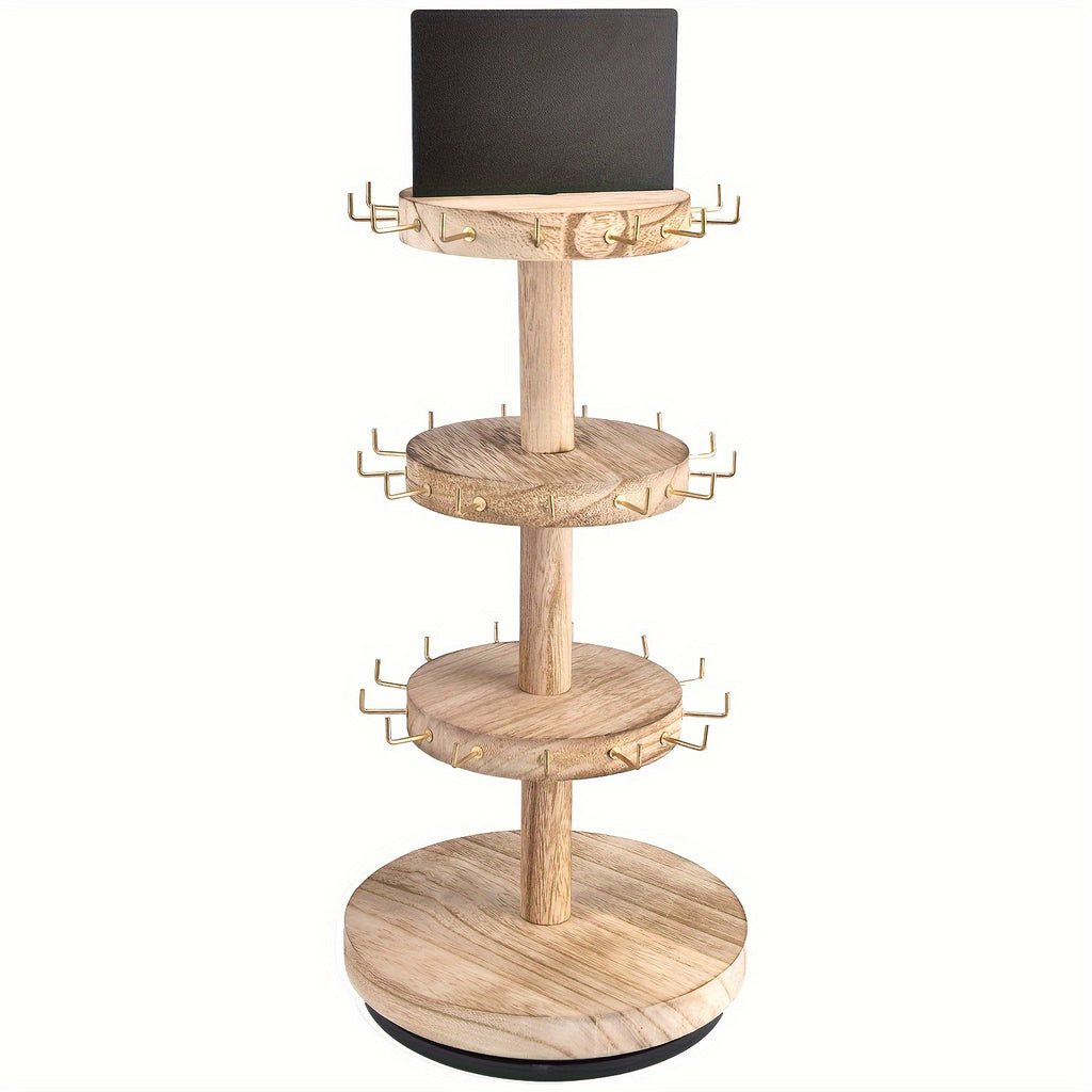 [Jewelry Tower Organizer] 3-Tier Large Capacity Wooden Jewelry Tower Organizer with Multi-Tier Bracelet And Necklace Shelves Rotating Display Rack for Dressers And Counters