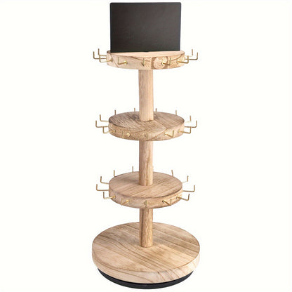 Jewelry Tower Organizer 3 Tier Rotating Wooden Large Capacity Bracelet Necklace Shelves Display Rack for Dresser Counter Vanity Storage Stand