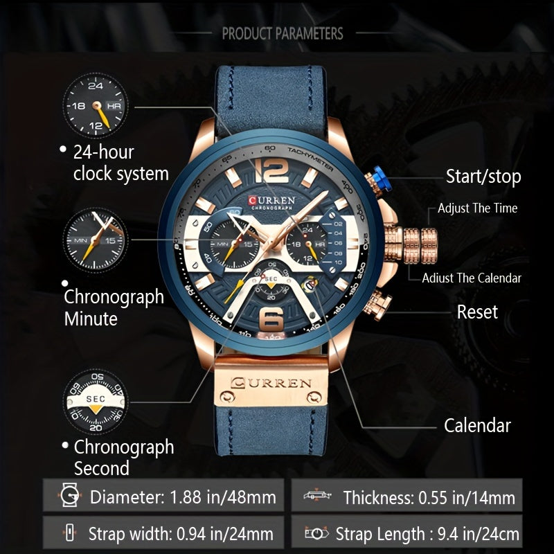 [Curren Chronograph] Curren Mens Business Chronograph Watches | Faux Leather Strap Analog Quartz Wrist Watch