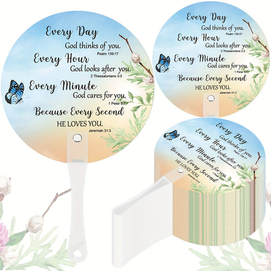Christian Church Plastic Fans Religious Handheld Fan Bulk Religious Gifts Fans Thick Plastic Fans with Plastic Handle for Church Women Men Decoration Gift (Nature, 50pcs)