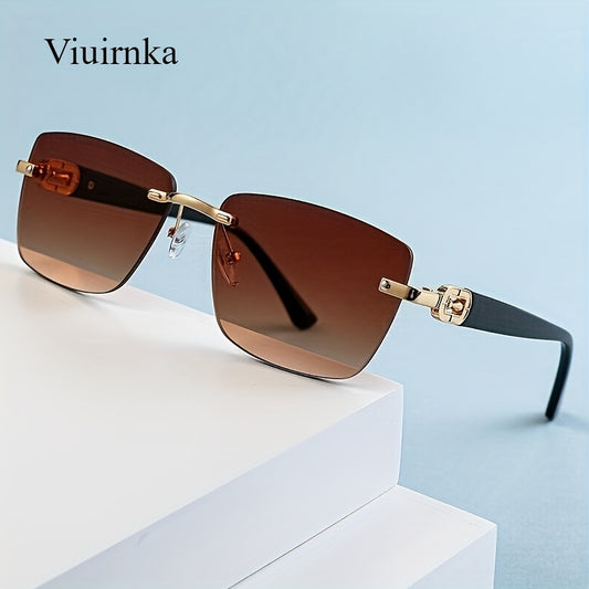 Square Frameless Sunglasses Unisex Trendy Fashion Eyewear Clear Vision UV Protection Beach Vacation Travel Outdoor Men Women Green Blue Brown Summer