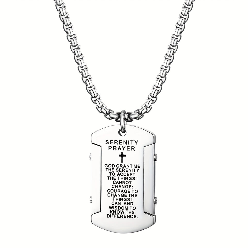 Flongo Stainless Steel English Bible Verse Prayer Dog Tag Cross Pendant Necklace Chain 22" for Men