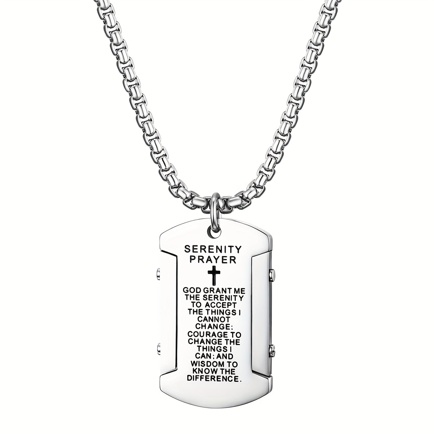 Flongo Stainless Steel English Bible Verse Prayer Dog Tag Cross Pendant Necklace Chain 22" for Men