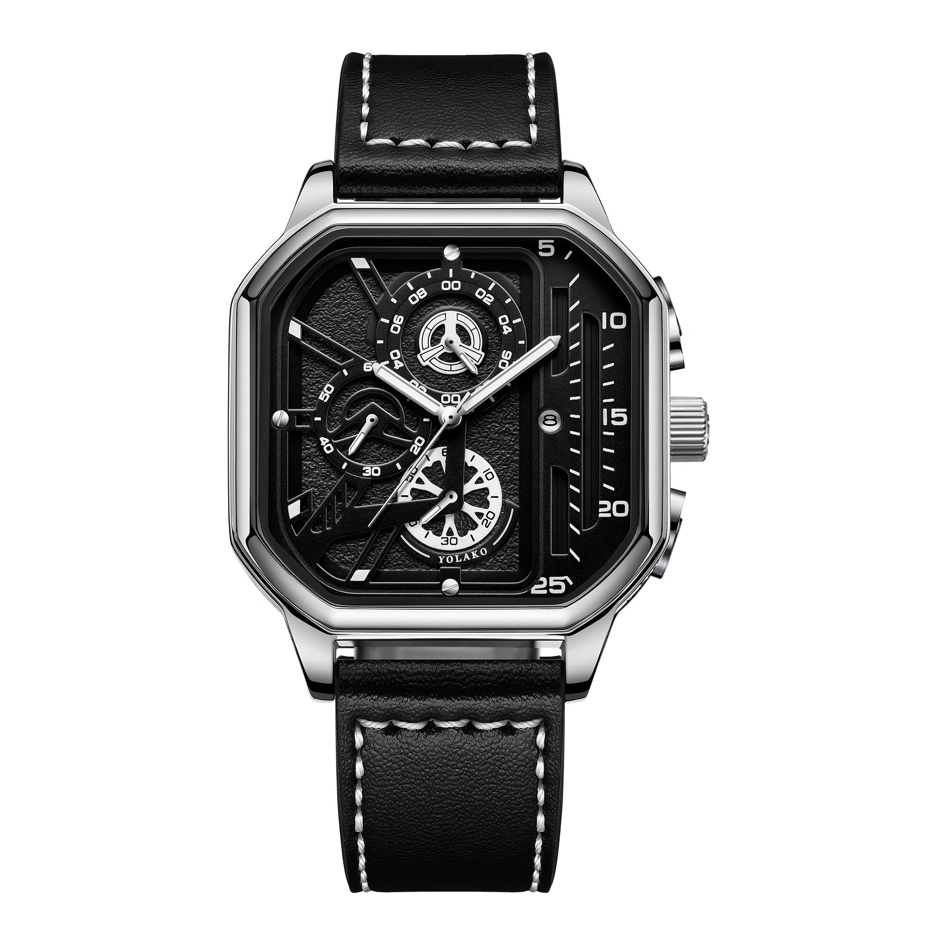 [ Quartz Watches for Men ] 1/4pcs/Set Vintage Faux Leather Watches, Stylish Black Sport Wrist Watch, Square Dial, Casual Watches | Clothing Additions | Business Watches | Reloj Para Hombre