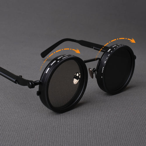 Industrial Punk Rotating Dimming Fashion Glasses – Spring Temple Flip-Up Adjustable Tint Eyewear, Steampunk Street Style Shades for Men & Women, Versatile High-Fashion Statement Piece