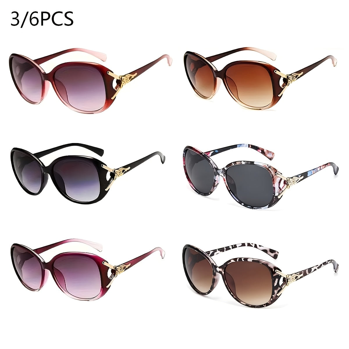Oversized Sunglasses for Women 3-Pack or 6-Pack Fashion Anti-Glare UV Protection Summer Eyewear Bulk Set Stylish Ladies Shades for Beach Vacation Daily Wear