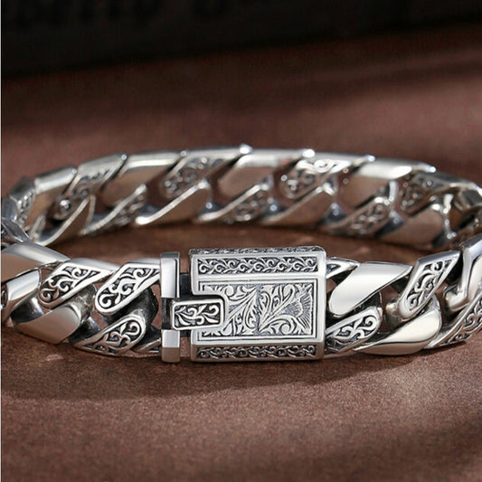 1pc S925 925 Silver Men'S Bracelet, Arabesque-Punk Style, Fashion Bracelet, Silvery Bracelet, Men'S Birthday Gift Jewelry, Father'S Day Gift, Boyfriend Gift, Birthday Gift, Perfect Gift for Guys, Perfect for Everyday Wear