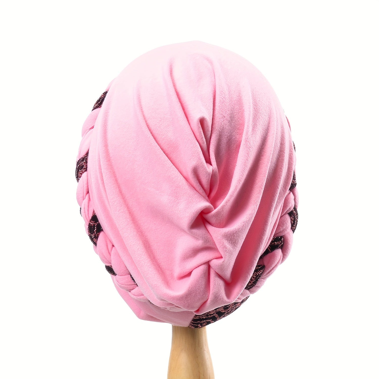 Classic Turban Hat with Braided Design, Lace Stitching Decorated Solid Color Beanies Hats for Women, Perfect for Ramadan, Chemo, or Casual Attire