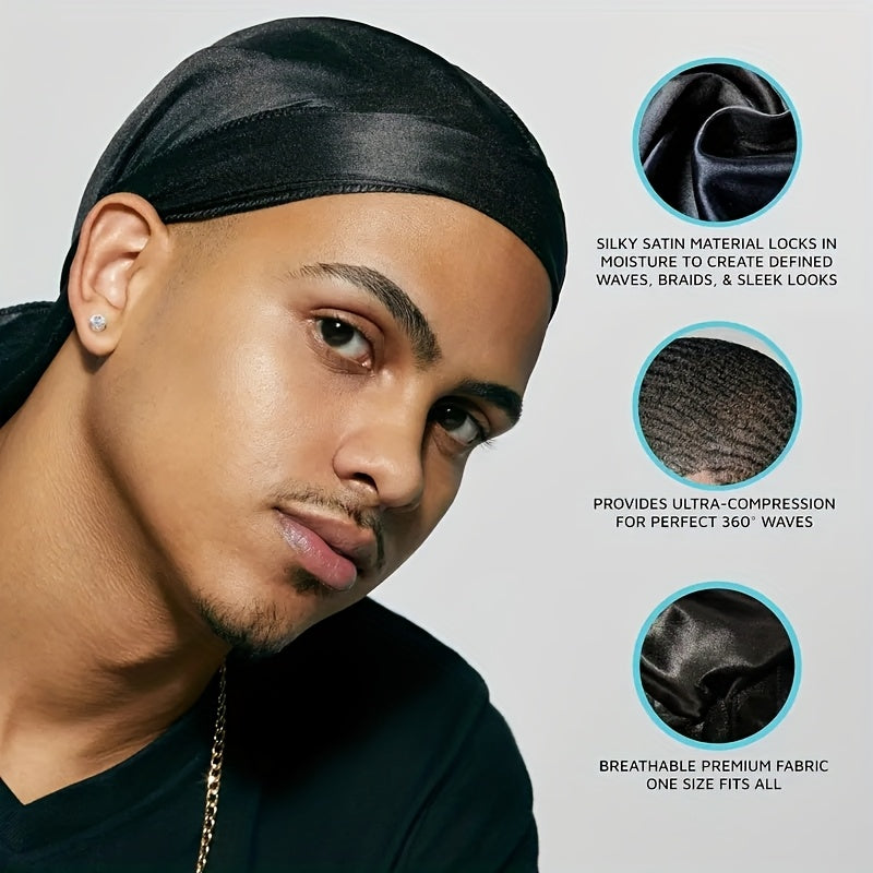 [Silky Satin Durags] 10/12pcs Durags For Men & Women, Silky Satin Durags For 360 Waves With Long Tail, Breathable Wave Caps For Curly Hair, 12 Color Headband For Hip Hop Fashion