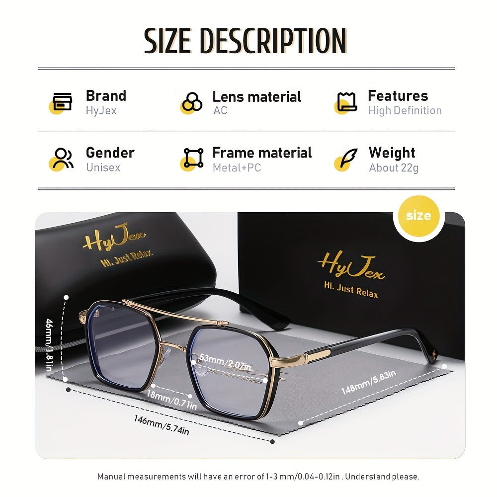 Blue Light Blocking Glasses – Trendy Double Beam Metal Frame Non-Prescription Plain Eyeglasses, Lightweight Unisex Fashion Eyewear for Men & Women, Computer Screen & Daily Wear