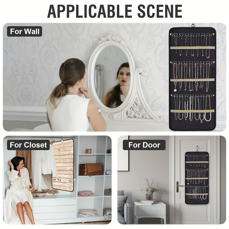 Dual-sided Hanging Jewelry Organizer with 360 Degree Rotating Hanger, for Earring Bracelet Ring Chain with Rotating Hanger