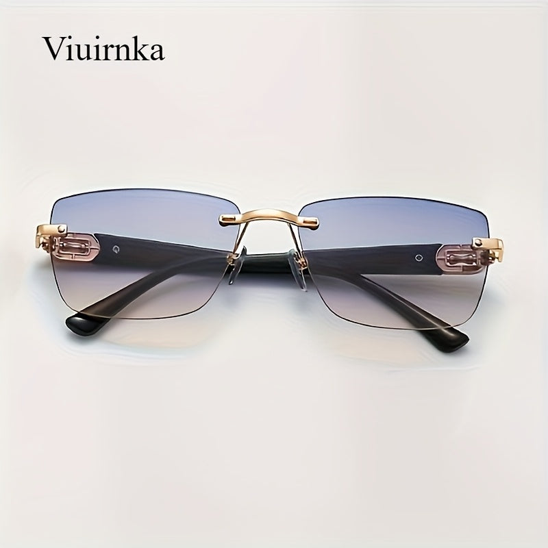 Square Frameless Glasses for Women Men, Trendy Unisex Fashion Eyewear with Clear Vision & UV Protection, Lightweight Rimless Design for Vacation Travel Cruise Outdoor Daily Wear — 6 Colors