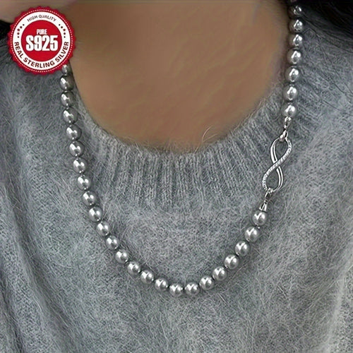 Double Layer Pearl Necklace S925 Sterling Silver - Imitation Pearl Chain with Detachable Buckle, Hypoallergenic Luxury Necklace for Women, Perfect Mother's Day & Special Occasion Gift