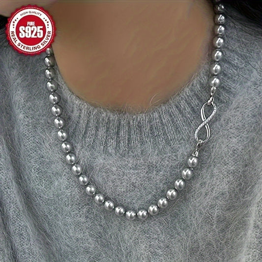 Double Layer Pearl Necklace S925 Sterling Silver - Imitation Pearl Chain with Detachable Buckle, Hypoallergenic Luxury Necklace for Women, Perfect Mother's Day & Special Occasion Gift