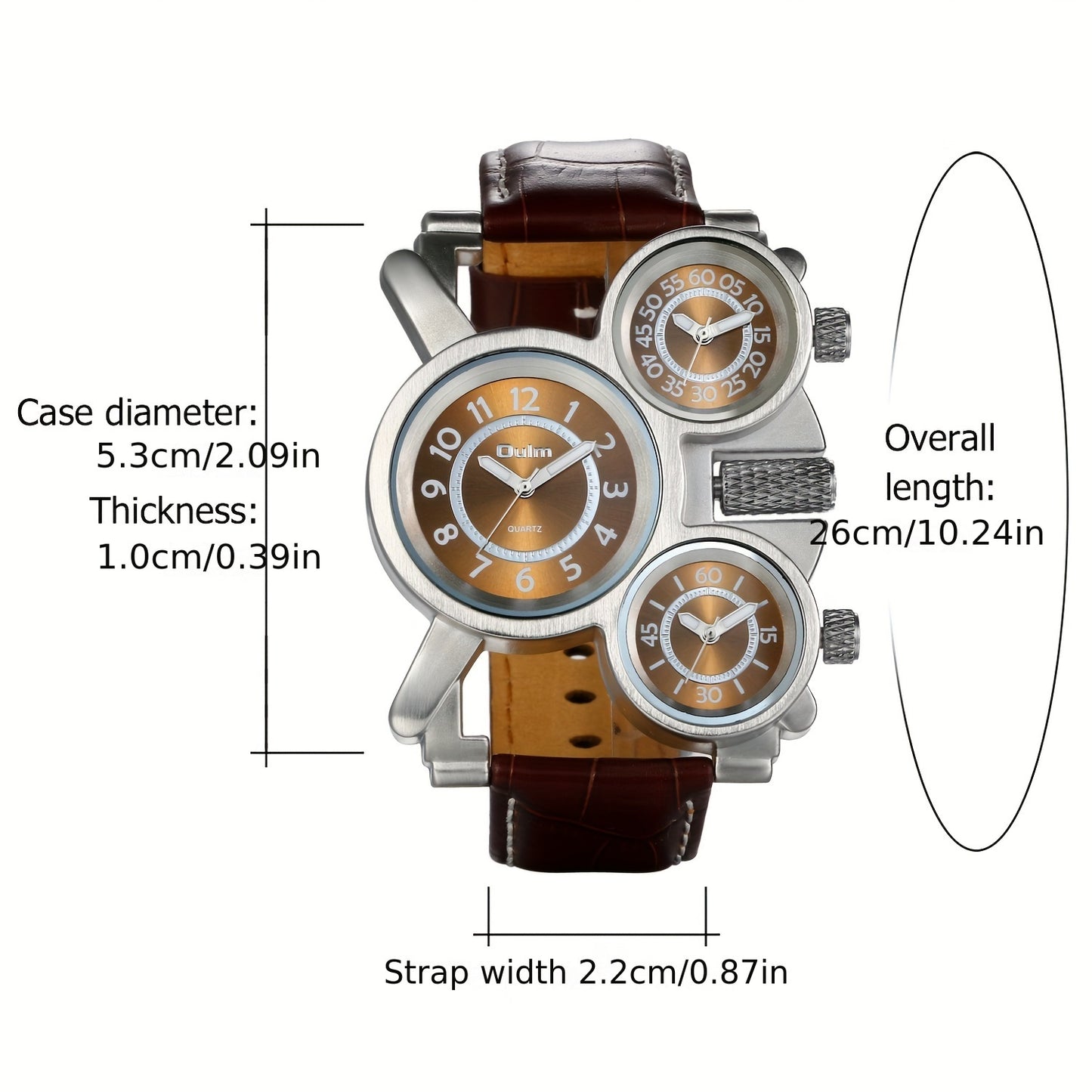 Men's PU Leather Strap Watch — Triple Time Zone Dial, Trendy Fashion Wristwatch | Coffee & Black