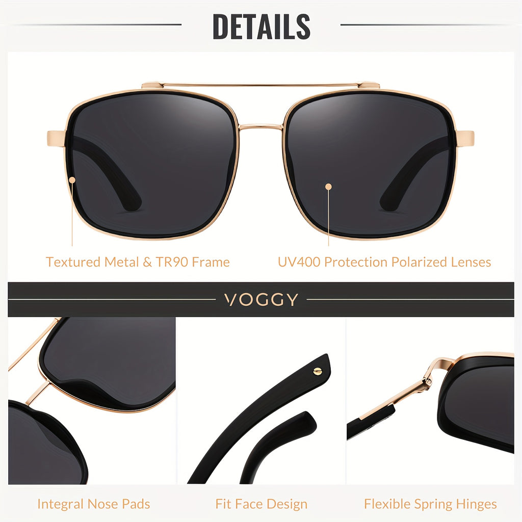 VOGGY Fashion Easy Retro Pilot Metal TR90 UV Protection Polarized Glasses, Men And Women Driving Outdoor Riding Fishing Holiday Party Decoration Props Gifts