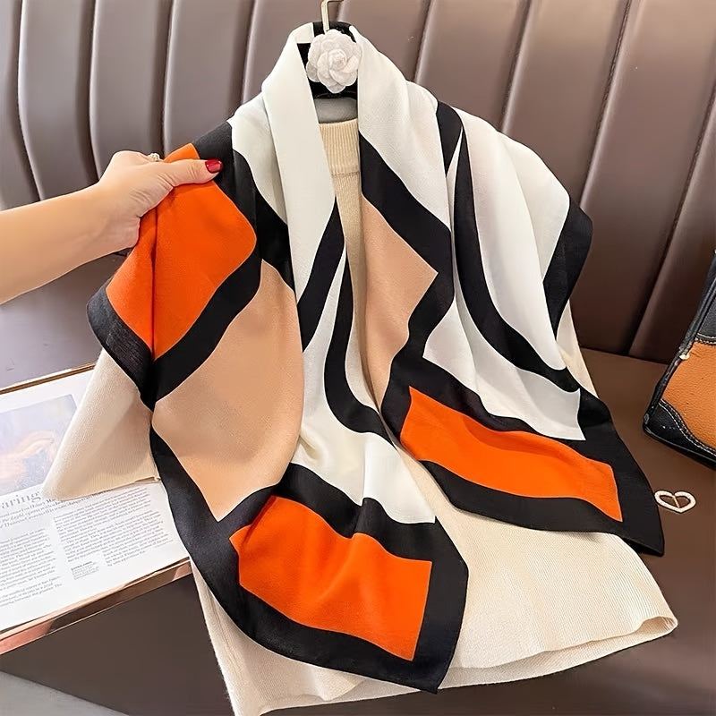 Stylish Women'S Color Block Scarf - Soft And Breathable Viscose Shawl with And Windproof Features, Ideal for Casual Outings And Travel, Featuring a Chic Geometric Design, Easy to Hand-Wash