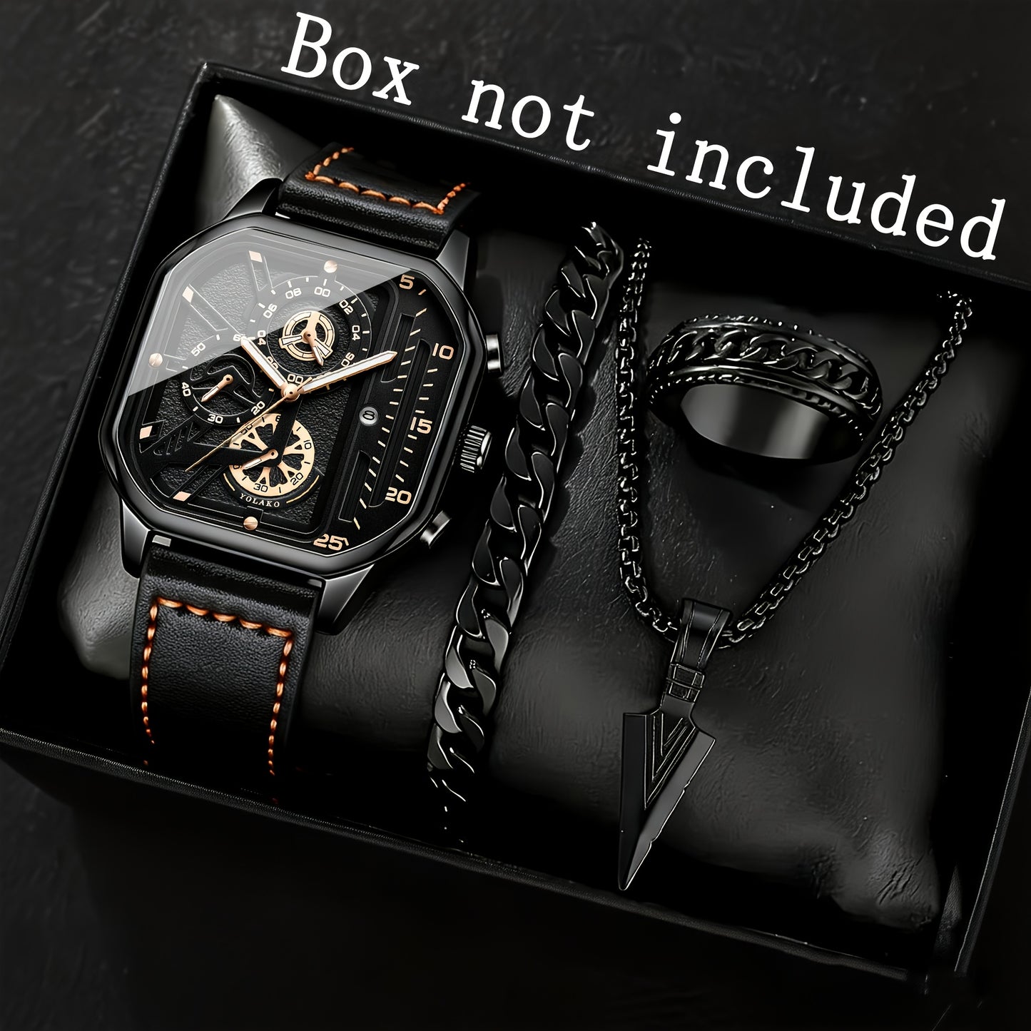 Square Watch for Men Vintage Faux Leather Strap Quartz Analog Wristwatch Polygon Dial Business Casual Sport Watch Father's Day Gift Set 1pc or 4pcs