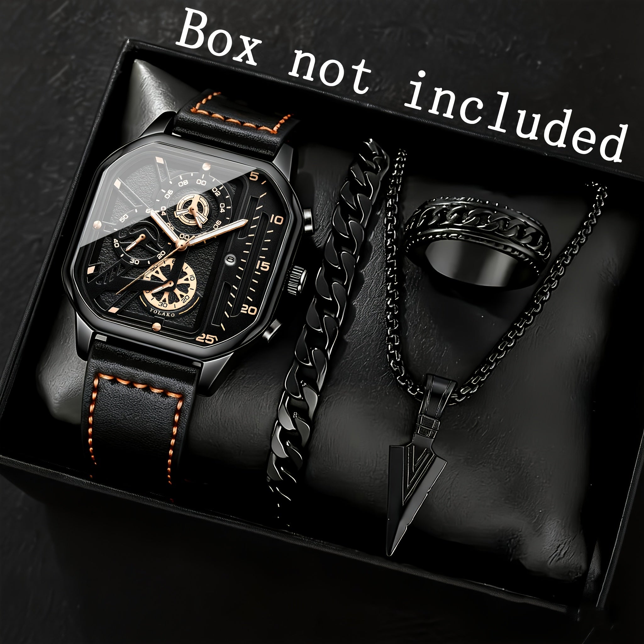 [ Quartz Watches for Men ] 1/4pcs/Set Vintage Faux Leather Watches, Stylish Black Sport Wrist Watch, Square Dial, Casual Watches | Clothing Additions | Business Watches | Reloj Para Hombre