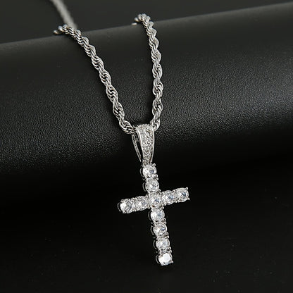 Men's Punk Watch & Jewelry Set 4-Piece – Quartz Watch, Cuban Chain Necklace, Bracelet & Cross Necklace with Rhinestone Details, Bold Gift for Him