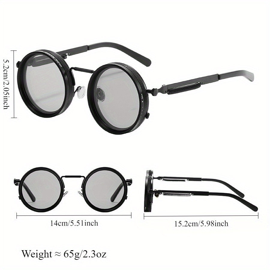 Steampunk Rotatable Lens Sunglasses with UV400 Polarized - Vintage Style Round Goggles for Men And Women - Adjustable Brightness Vision - Retro Industrial Eyewear for Photography, Travel, Festivals, Cosplay, Stage Performance