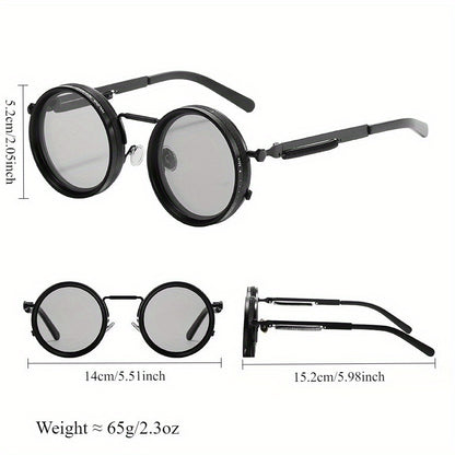 Steampunk Sunglasses Rotatable Flip-Up Lens UV400 Polarized - Vintage Round Goggles Men Women Cosplay Festival Travel Photography 2 Styles