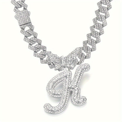 Cuban Link Chain Necklace - Initial Letter for Men Women - with Butterfly Alphabet Pendant A-Z, Gold & - product detail view