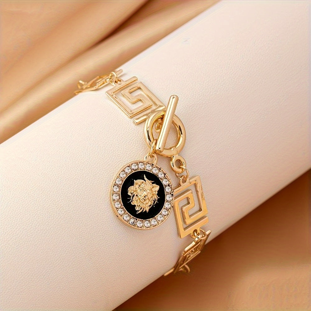 Golden Bohemian Lion Head Pendant Stainless Steel Ankle Chain, Paired with Black - Women's Fashion Casual Wear, Stainless Steel Chain, with a Gift Bag